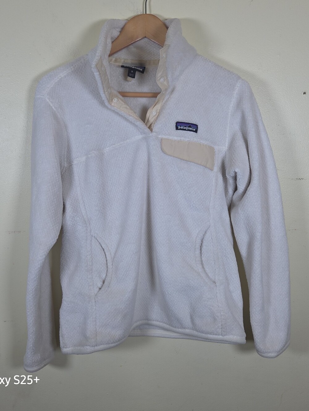 Patagonia Womens Polartec Re-Tool Snap T Cream Fleece Pullover Size Medium